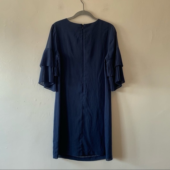 Sam Edelman Pleat Sleeve V Neck Chiffon Shift Dress - Picture 10 of 11